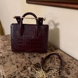 Strathberry Deep Burgundy Croc Mini Bag
